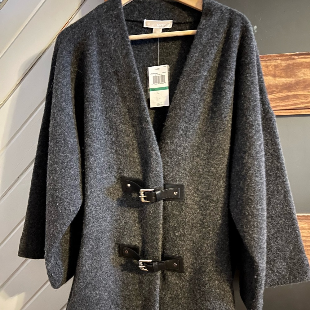 Michael Kors charcoal sweater/jacket Runs big.  Never worn. NWT Non smoking home
